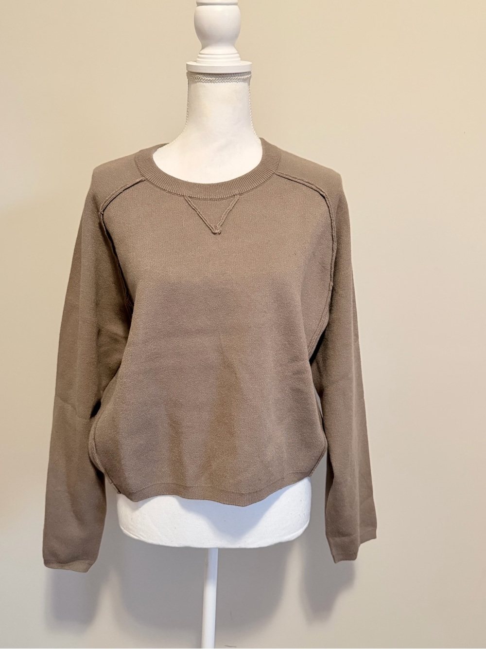 Stitches + Stripes Oversized Knit Sweater Sz Large Cozy Crewneck Soft Taupe NWT - Picture 3 of 9